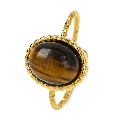 Oval Natural Tiger Eye Finger Rings RJEW-Q822-55G-02-1