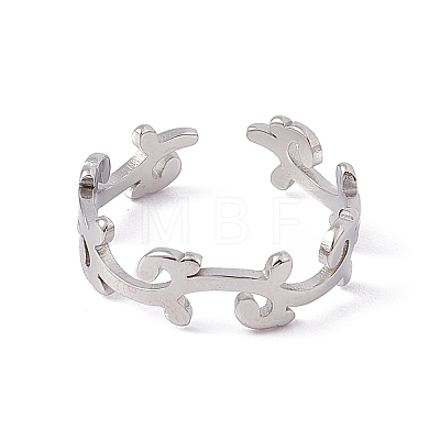 201 Stainless Steel Leafy Branch Wrap Open Cuff Ring for Women RJEW-C045-08P-1
