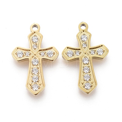 316 Surgical Stainless Steel Cubic Zirconia Tiny Cross Charms X-STAS-F256-018G-1