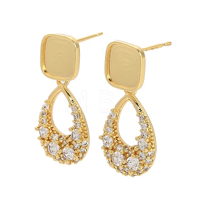 Brass Micro Pave Clear Cubic Zirconia Teardrop Stud Earring Findings KK-D102-01G-1