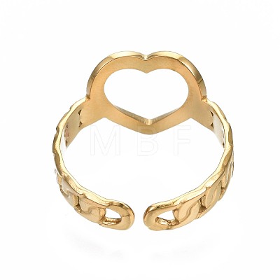 304 Stainless Steel Heart Open Cuff Ring RJEW-T023-55G-1