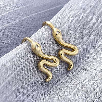 Snake Brass Micro Pave Cubic Zirconia Dangle Earrings EJEW-G425-04G-01-1