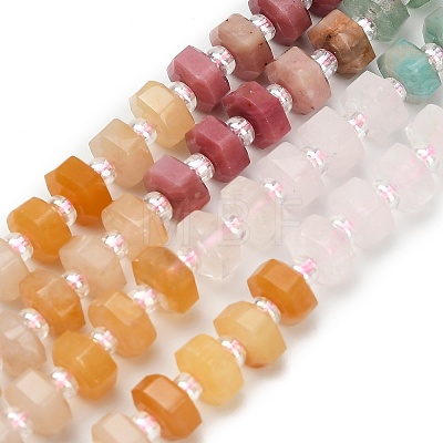 Natural Rhodonite & Yellow Aventurine & Rose Quartz & Amazonite & Lemon Jade & Strawberry Quartz & Green Aventurine Beads Strands G-G317-A01-3x6mm-1