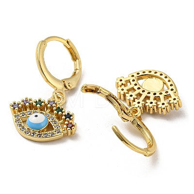 Evil Eye Real 18K Gold Plated Brass Dangle Leverback Earrings EJEW-A033-06G-05-1