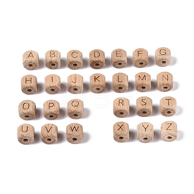 Engraved Beech Wood Beads WOOD-N022-08-1