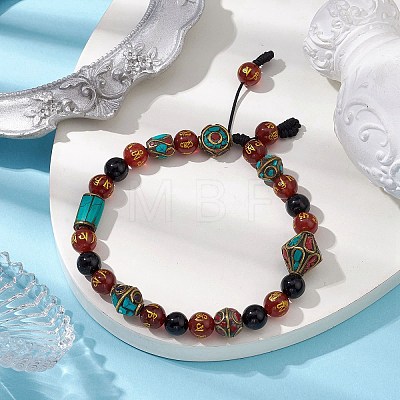 8mm Round Tibetan Style Natural Agate Braided Bead Bracelets BJEW-JB10410-1