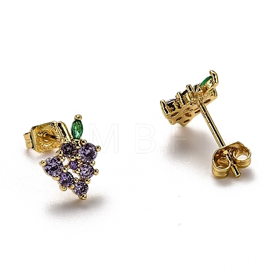 Brass Micro Pave Cubic Zirconia Stud Earrings EJEW-H123-01G-1