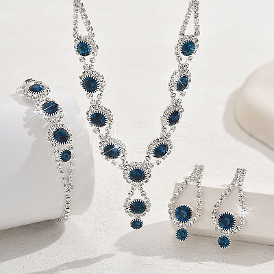 Teardrop Brass Rhinestone Necklaces & Link Bracelets & Stud Earring Sets FS-WGE0FD5-06-1