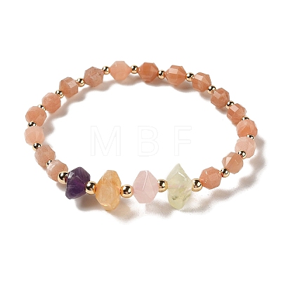 Faceted Natural Sunstone Stretch Beaded Bracelets BJEW-P318-01G-04-1
