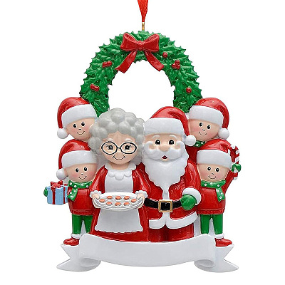 Resin Santa Claus Family Pendant Decorations XMAS-PW0006-04-1