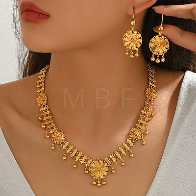 Elegant Brass Flower Tassel Charm Necklace & Earrings Sets for Women WJ2264-1