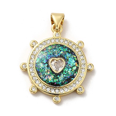 Rack Plating Brass Micro Pave Cubic Zirconia with Synthetic Opal Pendants KK-D088-35G-1