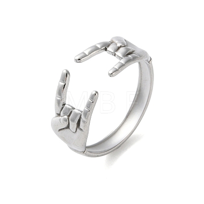 304 Stainless Steel Rock & Roll Hand Gesture Cuff Rings for Women Men RJEW-B118-02P-1