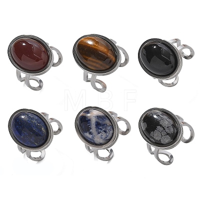 Oval Natural Gemstone Finger Rings RJEW-M062-02P-18-1