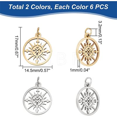 Unicraftale 12pcs 2 Colors 304 Stainless Steel Pendants STAS-UN0038-92-1