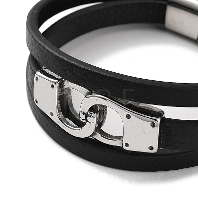 Men's Black PU Leather Cord Multi-Strand Bracelets BJEW-K243-05AS-1