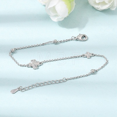 Brass Micro Pave Clear Cubic Zirconia Four Leaf Clover Link Bracelets KK-CBAED06-02P-1