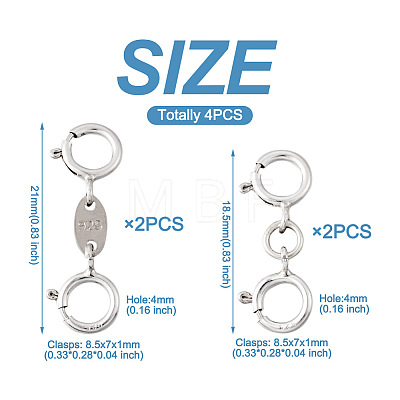 Anti-Tarnish  4Pcs 2 Style 925 Sterling Silver Spring Ring Clasps Sets STER-TA0001-05-1