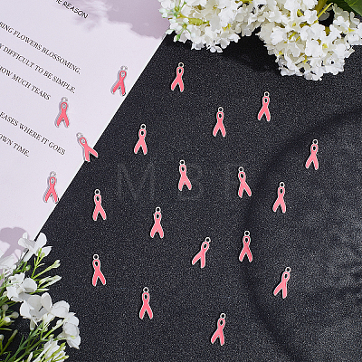 SUNNYCLUE 20Pcs October Breast Cancer Pink Awareness Ribbon Alloy Enamel Pendants ENAM-SC0001-92-1