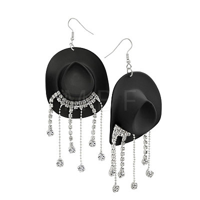 Hat Plastic & Rhinestone Dangle Earrings FS-WGEAF56-02-1