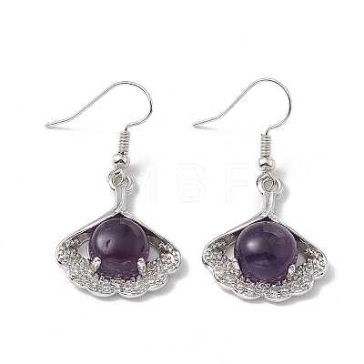 Natural Amethyst Ginkgo Leaf Dangle Earrings with Crystal Rhinestone EJEW-A092-03P-25-1