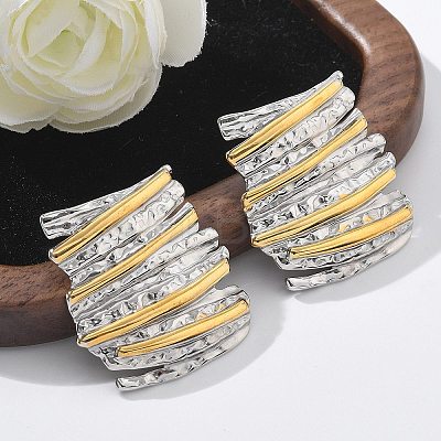 304 Stainless Steel Folds Stud Earrings EJEW-Z084-03GP-01-1