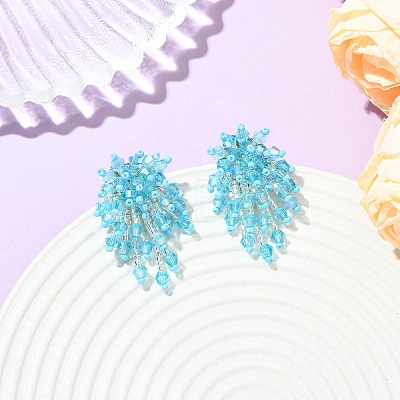 Glass Seed Braided Beaded Flower Stud Earrings EJEW-MZ00736-1