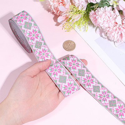 Rhombus Pattern Ethnic Style Embroidery Floral Polyester Ribbons OCOR-WH0070-324C-1