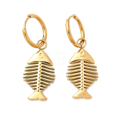 304 Stainless Steel Fish Hoop Earrings EJEW-K268-42G-1