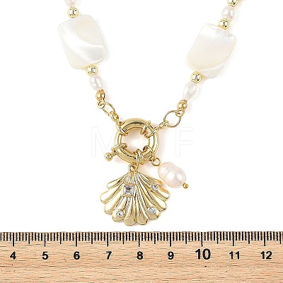 Ocean Brass Shell Shape Pendant Natural Trochid Shell & Freshwater Pearl Beaded Necklaces for Women NJEW-JN06408-1