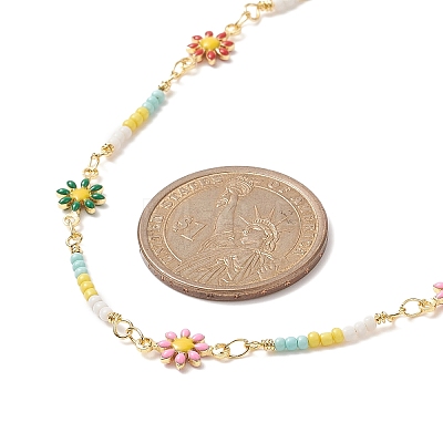 Handmade Brass Flower Link Chain Necklace for Women NJEW-JN04266-1