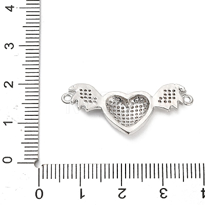 Brass Micro Pave Clear Cubic Zirconia Heart with Bat Wings Connector Charms KK-L229-053P-1