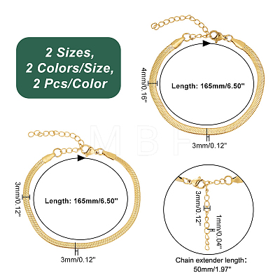 Unicraftale 8Pcs 4 Style 304 Stainless Steel Herringbone Chains Bracelets Set for Men Women BJEW-UN0001-34-1