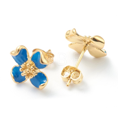 Brass Enamel Stud Earrings EJEW-H125-14C-G-1