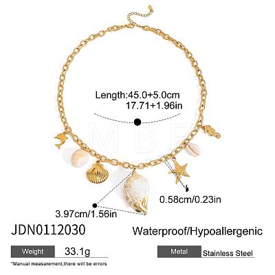 304 Stainless Steel with Natural Shell Starfish Sea Horse Pendant Bib Necklaces for Women FS-WG01E94-02-1