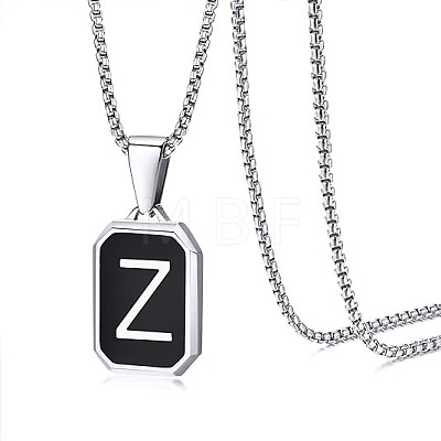 304 Stainless Steel Black Enamel Rectangle with Initial Pendant Box Chain Necklaces WG7737E-07-1