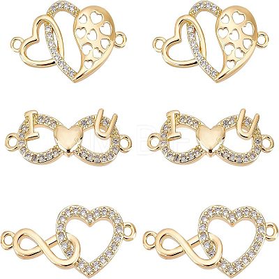 Fingerinspire 6Pcs 3 Style Brass Micro Pave Clear Cubic Zirconia Links Connectors ZIRC-FG0001-02-1