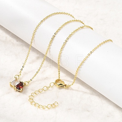 Brass Pave Cubic Zirconia Rectangle & Teardrop Pendant Cable Chain Necklaces KK-CBAB173-05G-11-1