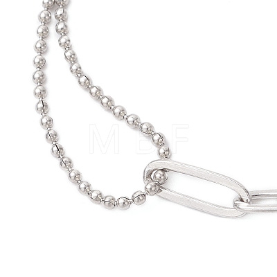 304 Stainless Steel Ball & Paperclip Chains Bracelets for Women BJEW-JB12716-1