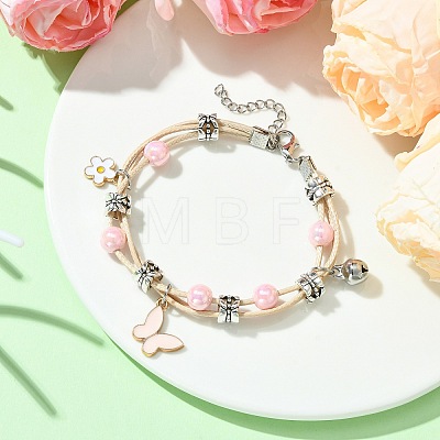 Butterfly Alloy Pink Enamel Charm Bracelets BJEW-JB10729-1