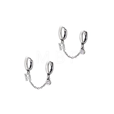 Rhodium Plated 925 Sterling Silver Double Piercing Chain Hoop Earrings for Women Two Holes Connecting Earrings EJEW-BB60062-1