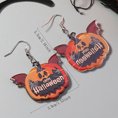 Halloween Pumpkin with Word Alloy Dangle Earrings XN8797-4-1