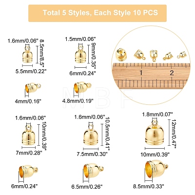 50Pcs 5 Style Brass Cord Ends KK-PH0002-54-1