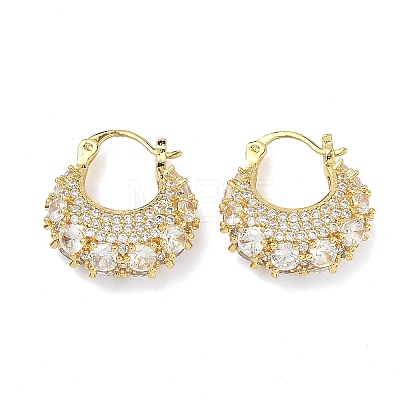 Brass Micro Pave Clear Cubic Zirconia Chunky Hoop Earrings EJEW-C182-04G-1