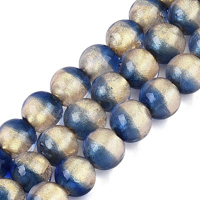 Handmade Lampwork with Gold Powder Beads Strands LAMP-N037-06B-01-1