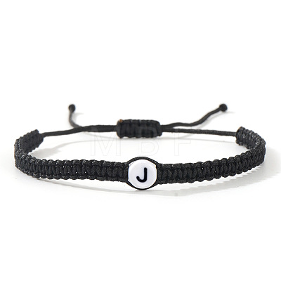 Flat Round with Letter Pattern Resin Beads Braided Bead Bracelets FS-WG43323-10-1