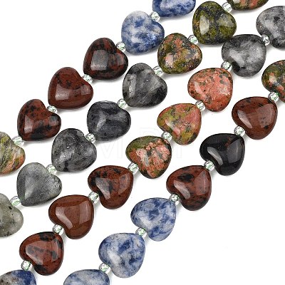 Gradient Color Natural  Labradorite & Mahogany Obsidian & Blue Spot Jasper & Unakite Beads Strands G-B185-A14-1