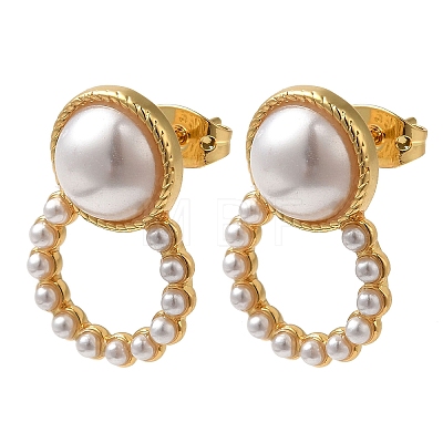 Rack Plating Brass with ABS Plastic Pearl Stud Earrings for Women EJEW-G403-09G-1