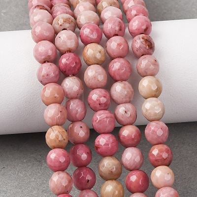 Faceted Natural Rhodonite Round Bead Strands G-M289-02-6mm-1