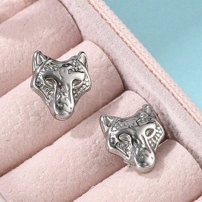 304 Stainless Steel Wolf Clip-on Earrings EJEW-B116-02P-1